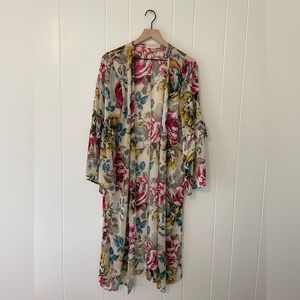 Band of Gypsies Sheer Floral Bell-Sleeved Open Front Kimono